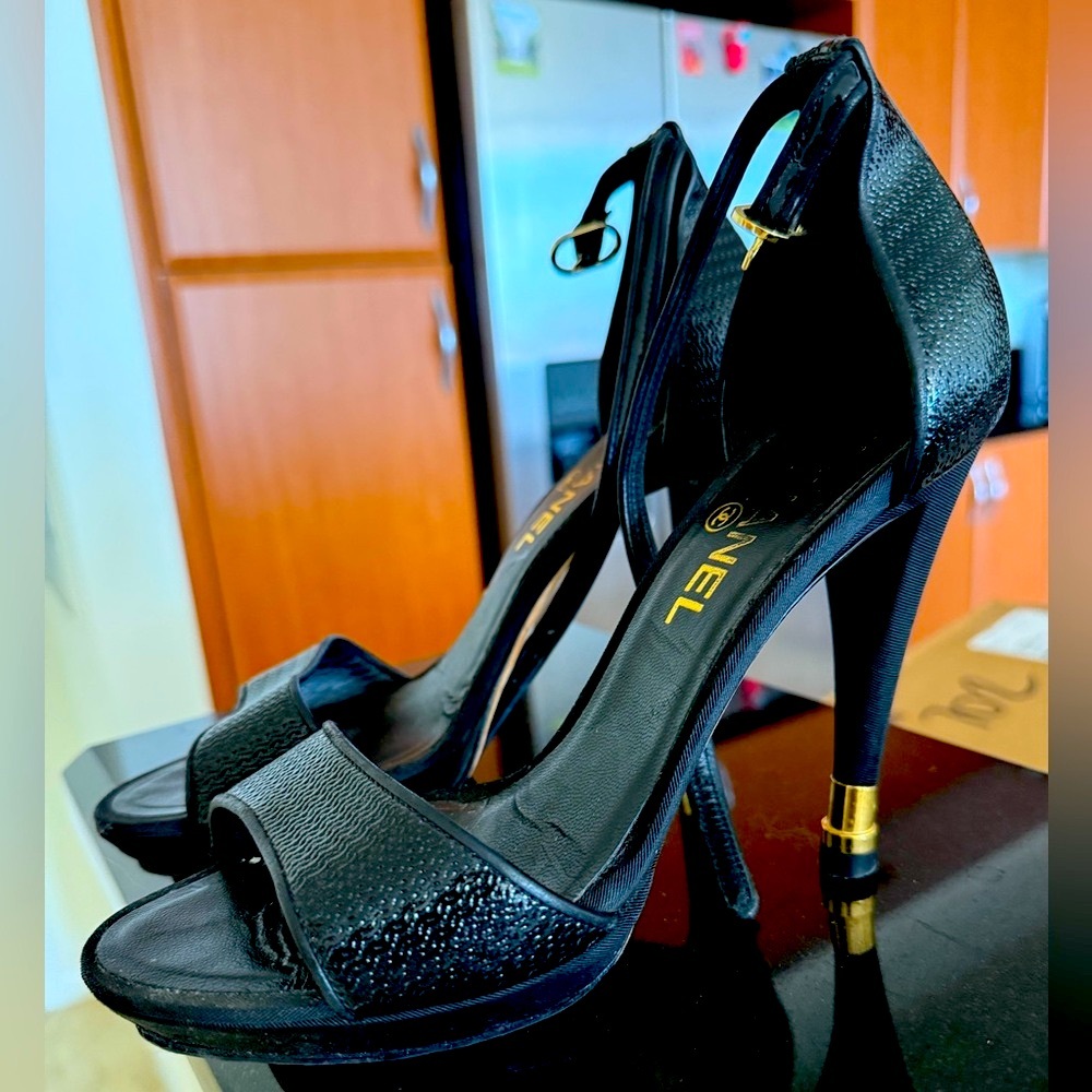 Chanel Black 3.5” High Heel Sandals